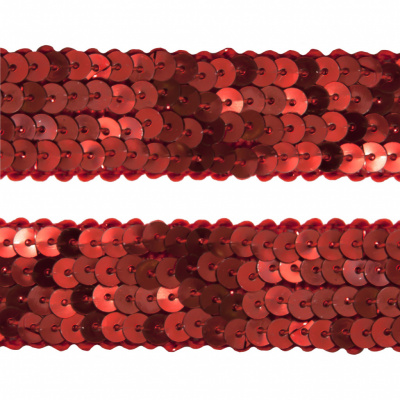 Тесьма с пайетками 3, шир. 20 мм/уп. 25+/-1 м, цвет красный - купить в Керчи. Цена: 778.19 руб.