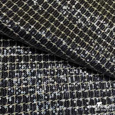 Ткань костюмная с пайетками, 100%полиэстр, 460+/-10 гр/м2, 150см #309 - цв. чёрный - купить в Керчи. Цена 1 203.93 руб.