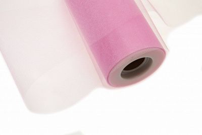 Фатин блестящий в шпульках 16-14, 12 гр/м2, шир. 15 см (в нам. 25+/-1 м), цвет розовый - купить в Керчи. Цена: 108.61 руб.