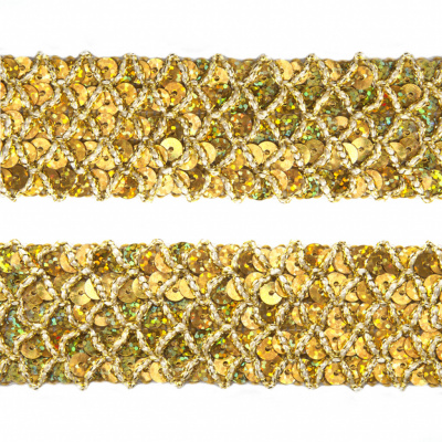 Тесьма с пайетками D16, шир. 35 мм/уп. 25+/-1 м, цвет золото - купить в Керчи. Цена: 1 281.60 руб.