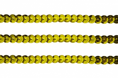 Пайетки "ОмТекс" на нитях, SILVER-BASE, 6 мм С / упак.73+/-1м, цв. 7 - св.золото - купить в Керчи. Цена: 468.37 руб.