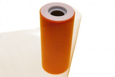 Фатин в шпульках 16-127, 10 гр/м2, шир. 15 см (в нам. 25+/-1 м), цвет оранжевый - купить в Керчи. Цена: 100.69 руб.
