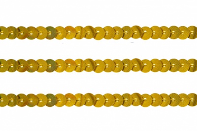 Пайетки "ОмТекс" на нитях, SILVER SHINING, 6 мм F / упак.91+/-1м, цв. 48 - золото - купить в Керчи. Цена: 356.19 руб.