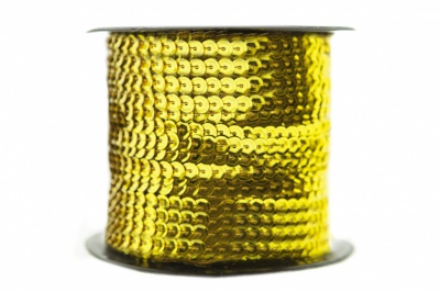 Пайетки "ОмТекс" на нитях, SILVER-BASE, 6 мм С / упак.73+/-1м, цв. А-1 - т.золото - купить в Керчи. Цена: 468.37 руб.