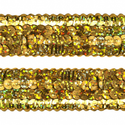 Тесьма с пайетками D16, шир. 20 мм/уп. 25+/-1 м, цвет золото - купить в Керчи. Цена: 778.19 руб.
